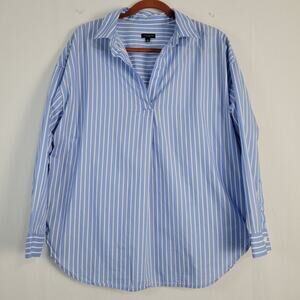 Talbots Striped Long Sleeve Popover Top sz M Blue White Coastal Oversized Preppy